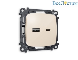 Комплект механизма розетки 2USB A+C 20W (быстрая зарядка) Ambrella Volt Omega MO311010