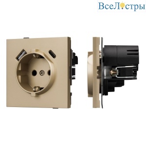 Механизм розетки с USB зарядкой Arlight SCT-TENDO-MUAC-SFPL-GD (230V, 16A) 054608