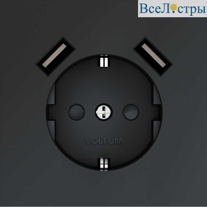 Розетка встраиваемая Voltum S70 с заземлением и защитными шторками, 16А, с USB, A+A, (графит) VLS040407