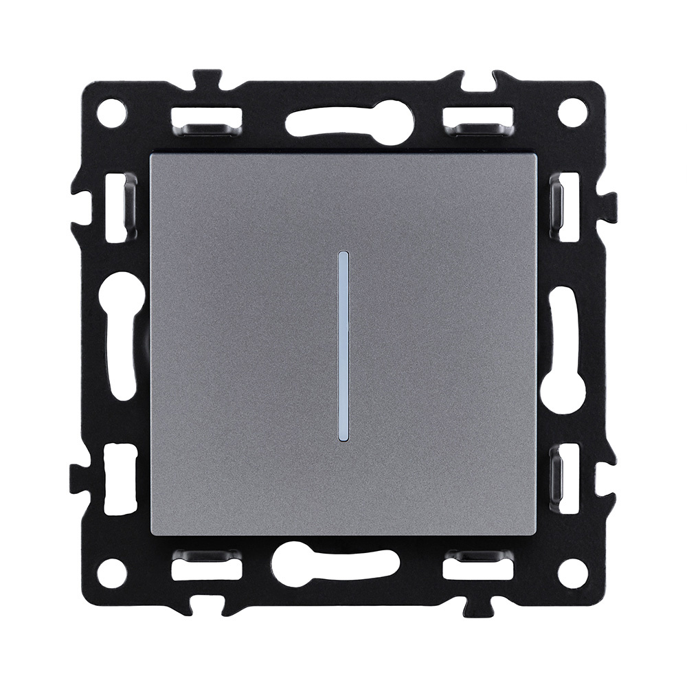 выключатель 1-клавишный 10а/250в с led подсветкой, серый kollinger asthetik as-007gy