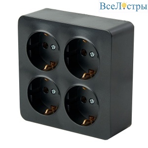 Розетка 4-местная 2P+PE Stekker София черный MST16-14S-02 49322