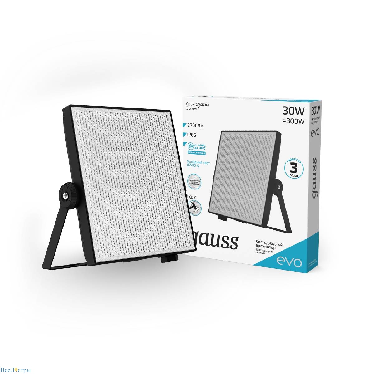 прожектор светодиодный gauss evo 30w 6500к 687511330