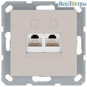 Интернет-розетка RJ45 двойная с накладкой, цвет Тауп Jasmart G6106T