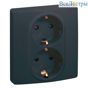 Розетка 2X2К+З Legrand Etika 16A 250V с/з винтовой зажим немецкий стандарт антрацит 672623