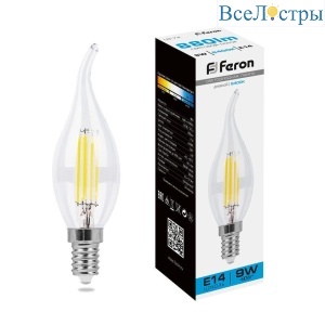 Лампа светодиодная филаментная Feron E14 9W 6400K прозрачная LB-74 38235