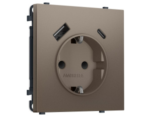 Комплект механизма электрической розетки SIGMA Темная бронза матовый 2USB A+C 20W Ambrella Volt MS640010 (SP6400, PR160)