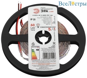 Светодиодная лента Эра 12В 2835 6Вт/м 6500K 5м IP20 LS2835-6-60-12-6500K-IP20-1 year-5m Б0053972