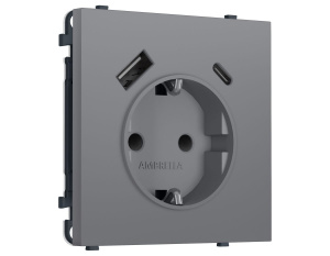 Комплект механизма электрической розетки SIGMA Платиново-серый Мягкое кас. 2USB A+C 20W Ambrella Volt MS870010 (SP8700, PR160)