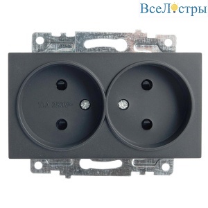 Розетка двойная 2P Stekker Катрин со шторками графит GLS10-7113-06 49421