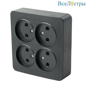 Розетка четырехместная 2P Stekker София черный матовый MST10-14S-05 49508