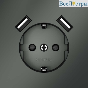 Розетка встраиваемая Voltum S70 с заземлением и защитными шторками, 16А, с USB, A+A, (титан) VLS040406