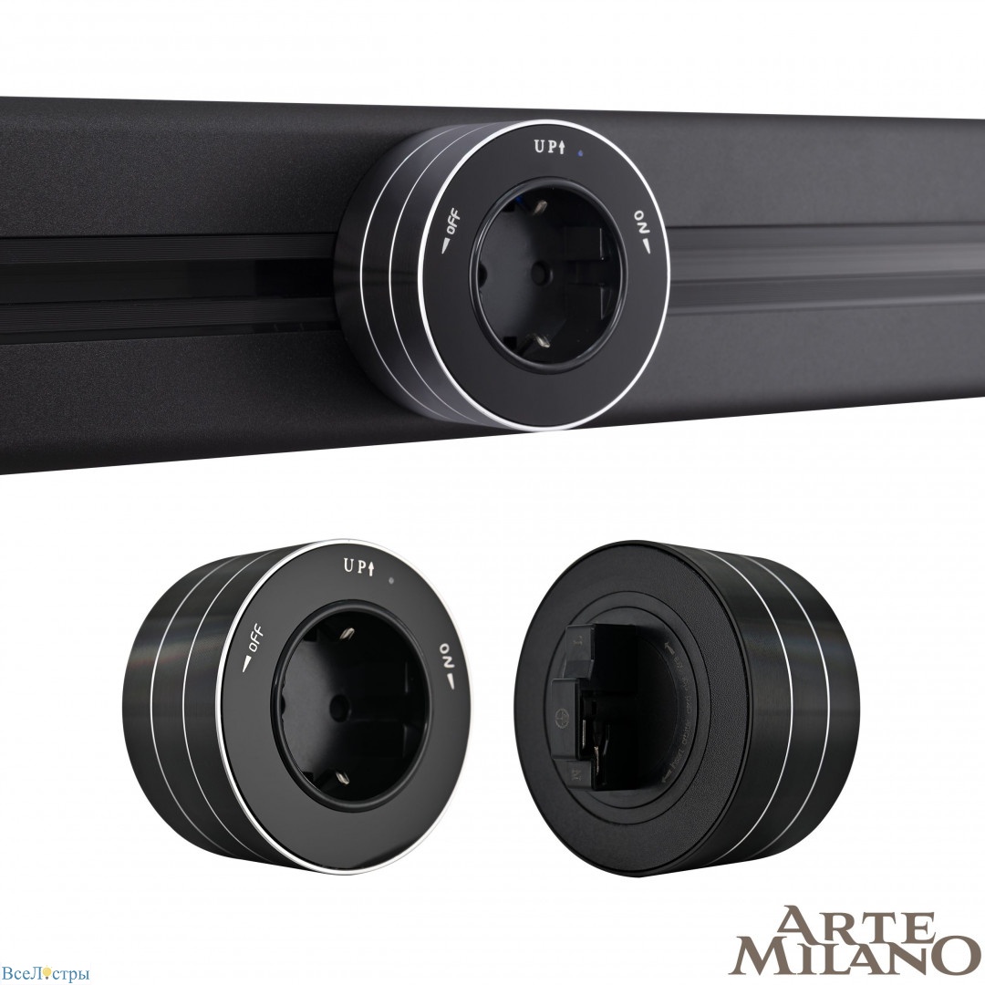 трековая розетка arte milano am-track-sockets 380011ts/es black