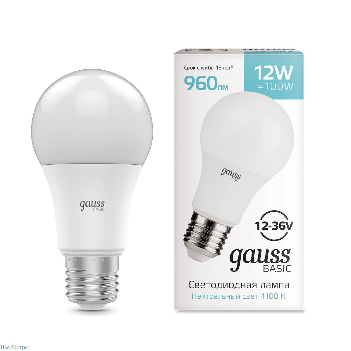 лампа светодиодная gauss basic e27 12w 4100k 202402212
