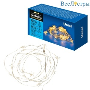 Гирлянда Uniel ULD-S1900-020/STB/2AA WARM WHITE IP20 STARS MINI