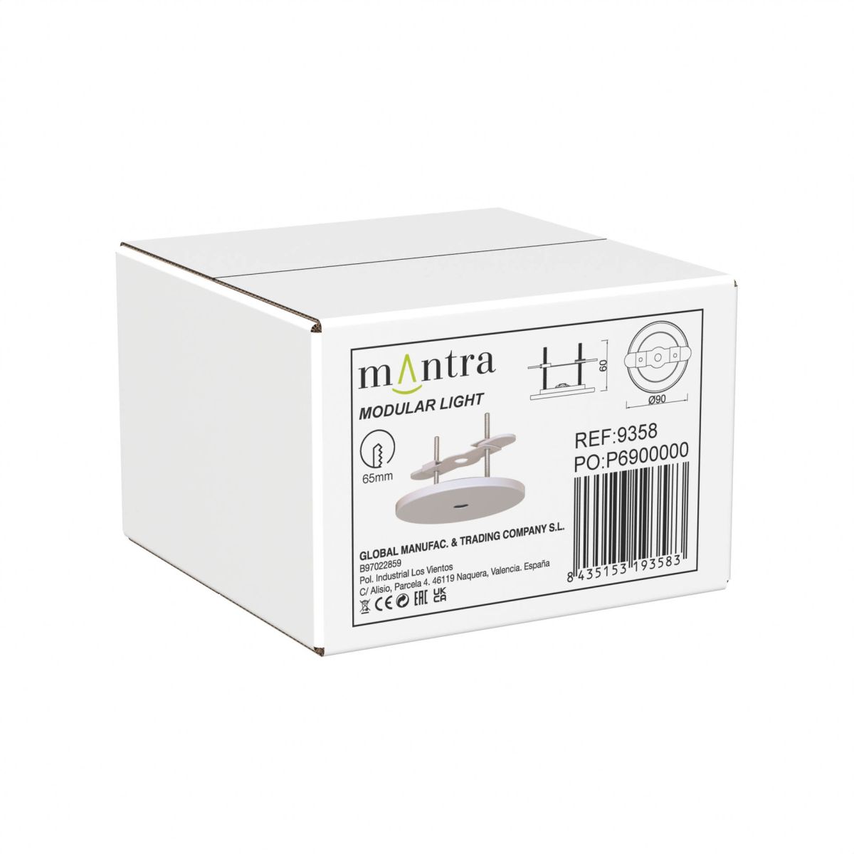 основание потолочное утопленное 1l mantra modular light florones 9358