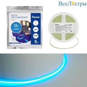 Светодиодная лента Feron 7W/m 400LED/m COB синий 5М LS630 48953