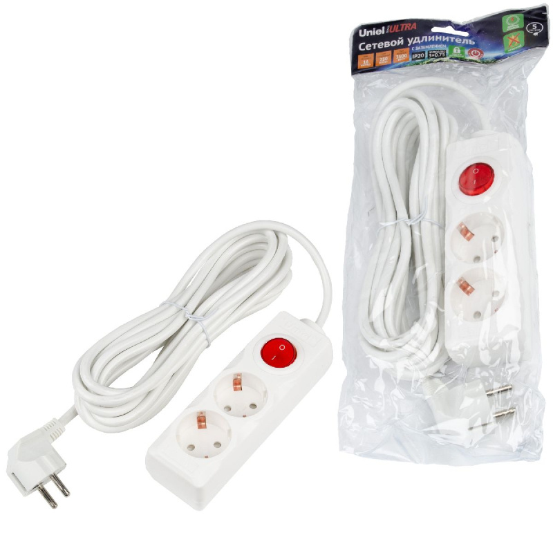 удлинитель бытовой uniel ultra s-gcu2-5b white ul-00010012