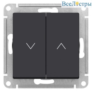 Выключатель 2-клавишный для жалюзи, 2х сх.4, 10А, Карбон Systeme Electric AtlasDesign ATN001019
