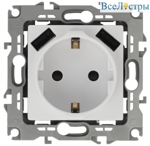 Розетка 2P+E со шторками и 2xUSB Эра 12-4109-01 Б0047840