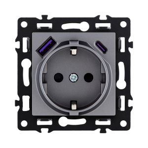 Розетка штепсельная SCHUKO 16A/250 В с USB A+C 20W, серый Kollinger Asthetik AS-016GY