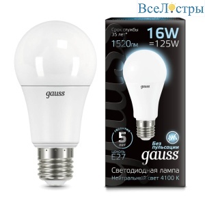 Лампа светодиодная Gauss E27 16W 4100K матовая 102502216