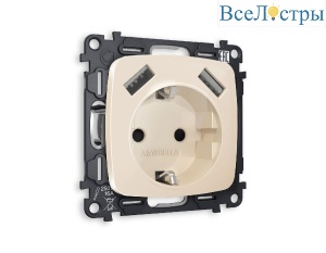 Комплект механизма розетки 2USB A+A 18W (быстрая зарядка) с/з Ambrella Volt Omega MO309010