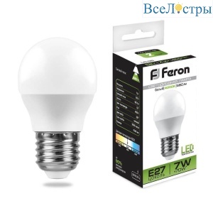 Лампа светодиодная Feron E27 7W 4000K Шар Матовая LB-95 25482