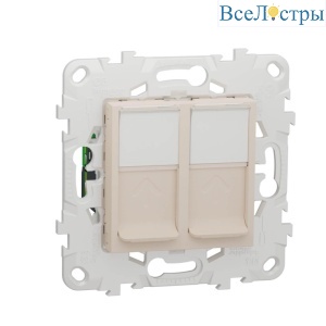 Розетка компьютерная RJ45X2 Schneider Electric Unica New Cat. 5е UTP NU542044