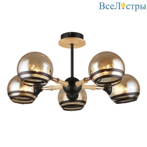 Люстра на штанге IMEX MD.4896-5-S BK+WOOD