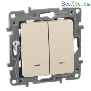 Переключатель двухклавишный Legrand Etika с подсветкой 10A 250V слоновая кость 672316