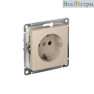 Розетка с заземлением со шторками, 16А, мех., быстрозажим. клем. Systeme Electric AtlasDesign Песочный ATN001245S