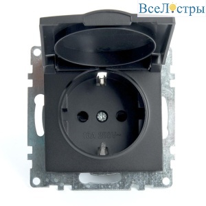 Розетка 2P+PE Stekker Катрин со шторками крышкой графит GLS16-7112-06 49424