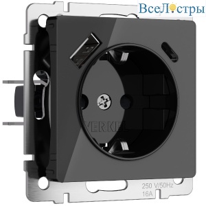 Розетка с заземлением, шторками и USB тип A+C Werkel 4690389197741 W1171748 a064044