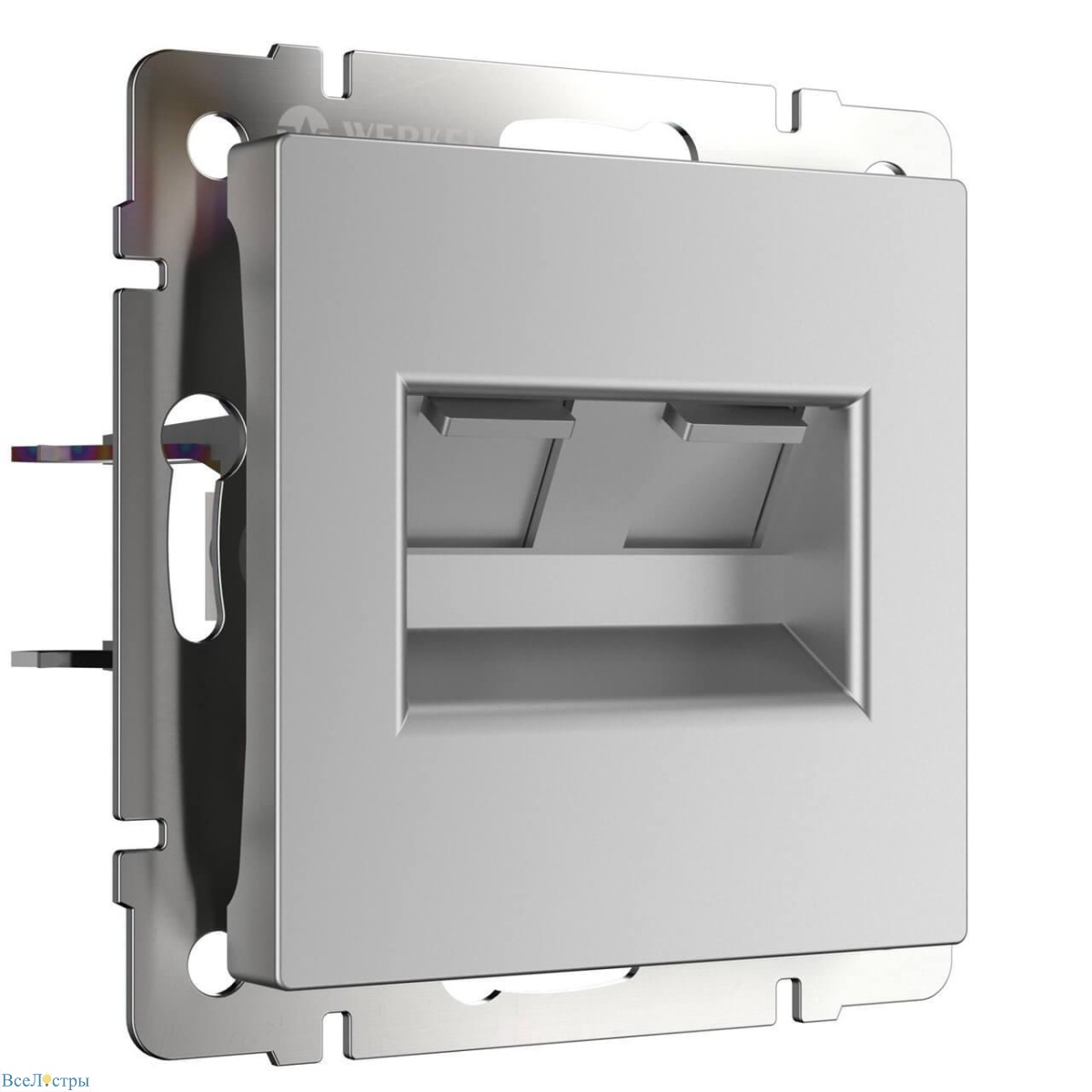 розетка двойная ethernet rj-45 werkel серебряный w1181106 4690389156489