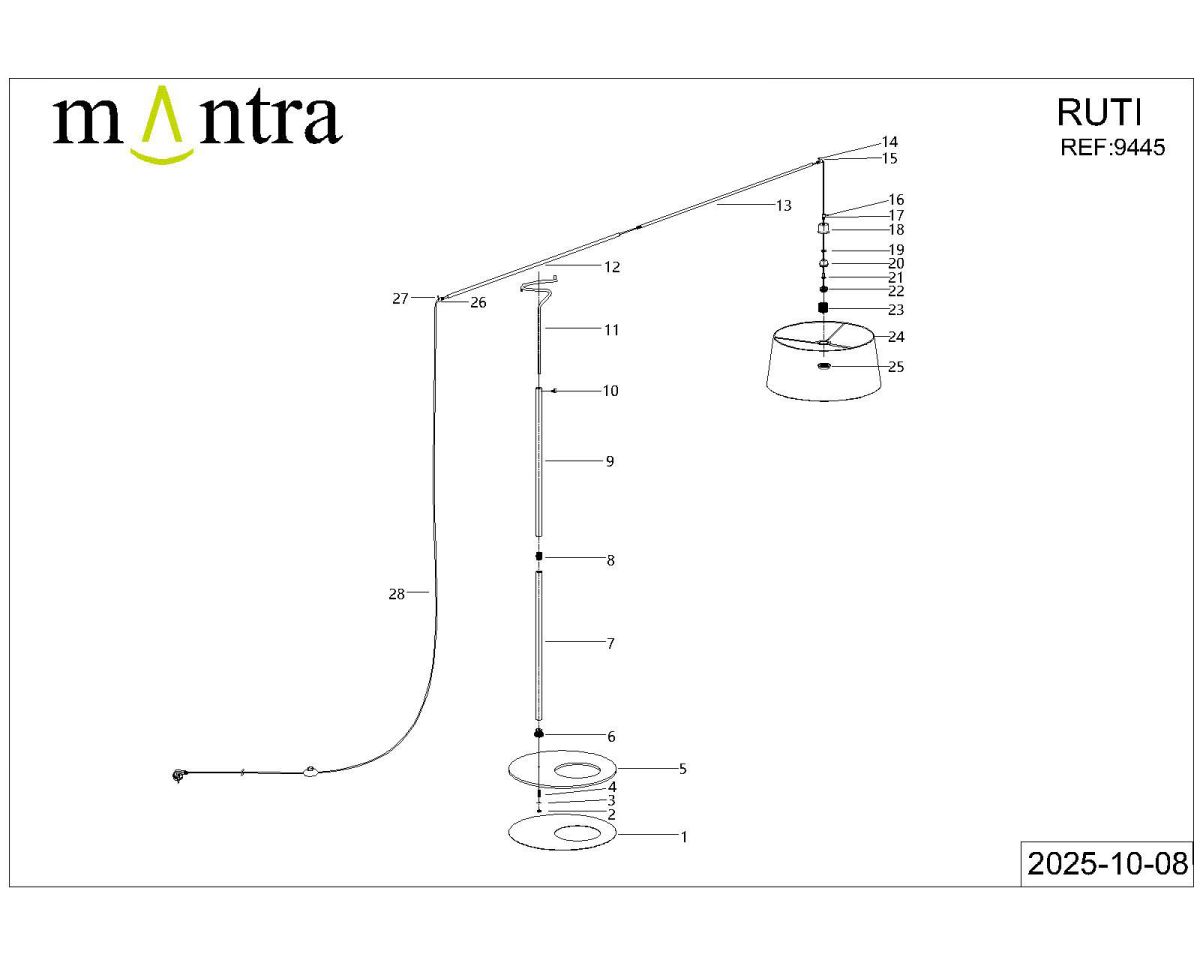 торшер без абажура mantra ruti ricca 9445