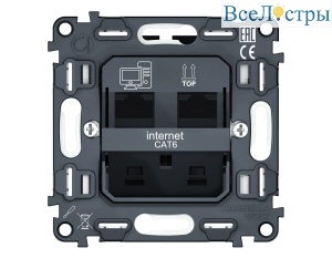 Механизм компьютерной двойной розетки RJ-45 (8P8C) CAT6 с автоматической защитной шторкой QUANT Ambrella Volt VM189