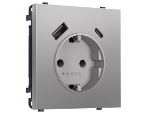 Комплект механизма электрической розетки SIGMA Сталь матовый 2USB A+C 20W Ambrella Volt MS510010 (SP5100, PR160)