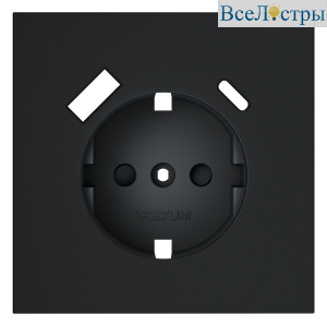 Накладка для розетки с заземлением и защитными шторками, с USB A+C Voltum S70 (графит) VLS001007