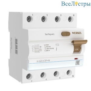 Устройство защитного отключения 3P+N 63 A 30m А АС 6 kА Werkel W914P636 4690389193200 a062566