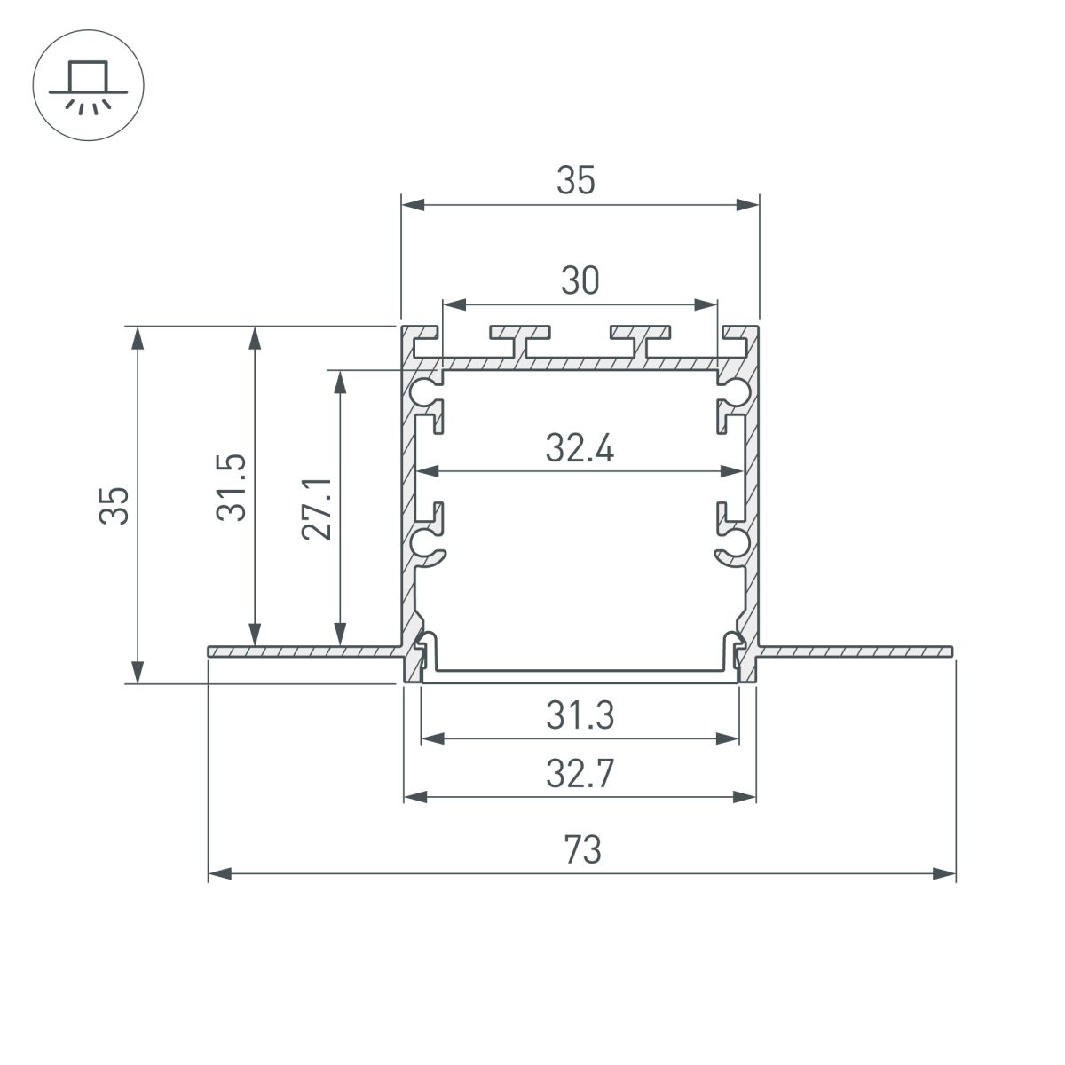 профиль arlight linia32-fantom-2000 anod (алюминий) 049950(1)