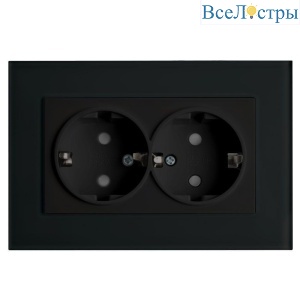 Розетка двойная 2P+PE Stekker Эрна со шторками черный PST16-9014-03 39482