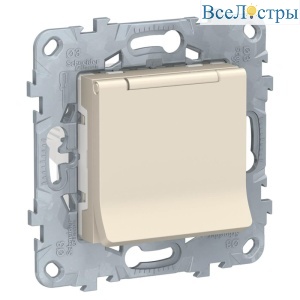 Розетка Schneider Electric Unica New с/з со шторками, с крышкой 16A 250V NU503744TA