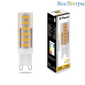 Лампа светодиодная Feron G9 7W 2700K прозрачная LB-433 25766