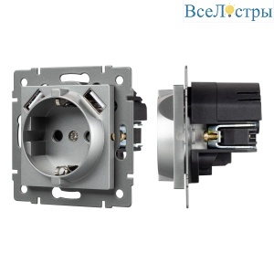Механизм розетки с USB зарядкой Arlight SCT-MUAA-PL-GR-V (250V, 16A) 049820