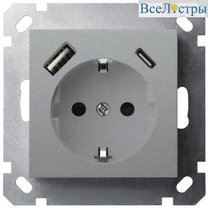 Розетка SHUKO Jasmart с USB тип A + C1 с защитными шторками (2P+T) 25W 16A 250V G5501USB-25S