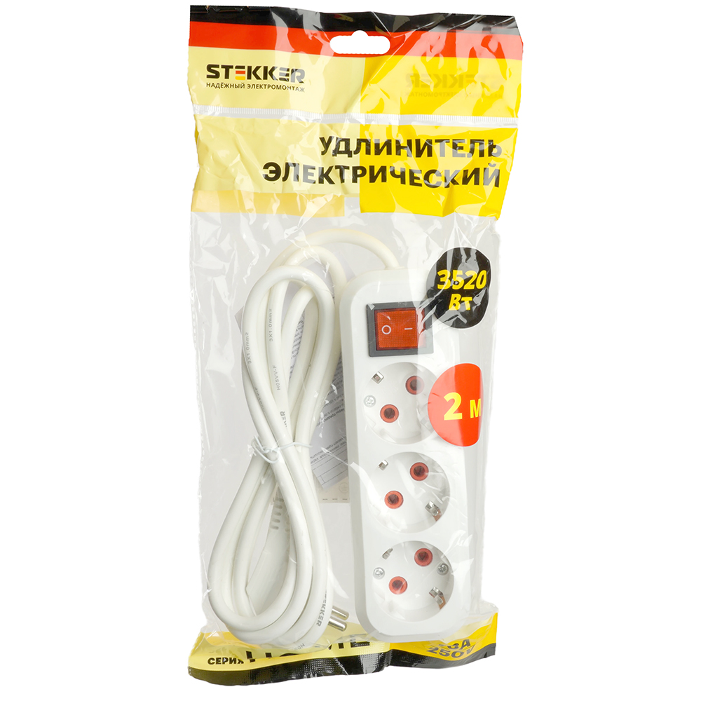 удлинитель трехместный stekker home 49354