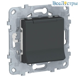 Розетка с заземлением, со шторками и крышкой Schneider Electric Unica New NU503754TA
