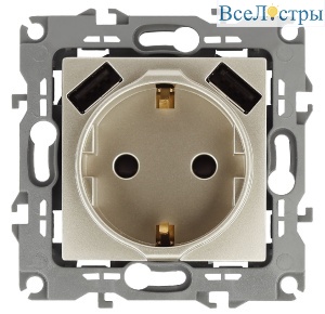 Розетка 2P+E со шторками и 2xUSB Эра 12-4109-04 Б0047843