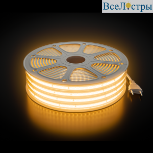 Комплект светодиодной ленты Apeyron 220В 10Вт/м, 600лм/м, 3000К (т/б), SMD2835, 120д/м, 15м, IP65 10-143 (сетевой шнур, заглушка - 1шт, крепеж - 15шт)