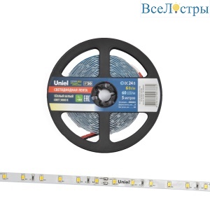 Светодиодная лента Uniel ULS-2835-60LED/m-8mm-IP20-DC24V-6W/m-5M-WW катушка в герметичной упаковке